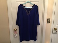 Ronni Nicole Electric Blue Dress With Gold Studs Around Neck Sz 16 Zip