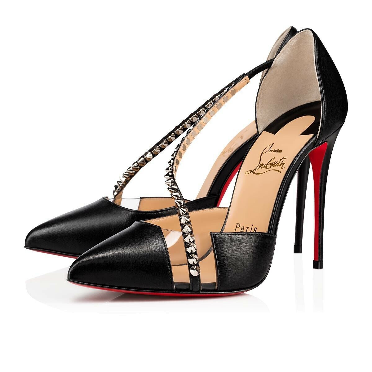 Christian Louboutin Spike Cross 100 Black PVC Silver Criss Christian Louboutin Spike Cross 100 Black PVC Silver Criss