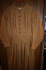Civil War Victorian Cotton Day Dress Handmade Gold Feather Print - XXL