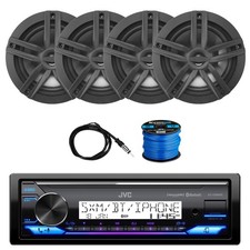 JVC Marine Receiver, 4 x Enrock 6.5" Speakers Black , Antenna, Speaker Wire