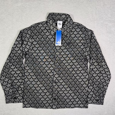 Adidas Originals Denim Monogram Button Long Sleeve Shirt Mens Small Oversize