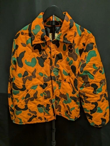 Vintage Viking Hunting Jacket M Orange Camo Made USA Retro Duck Camo Coat - product listing photo