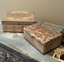 Jewellery Boxes Set of 2 Indian Mango Wood Trinket Gift Boxes Blue and Natural
