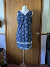 George Navy Blue Boho Floral Sleeveless Dress 12 Cotton Midi Shift Dress Paisley