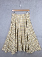Vintage Yellow Plaid Circle Skirt Small 1970s Wool Blend Midi A Line