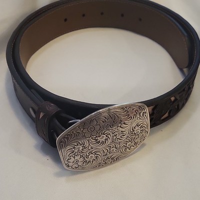 Shyanne Western Brown Floral Embossed Belt with Silver  display picture 1