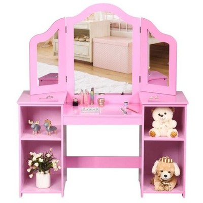 Kinder Tri Klapp Spiegel Make-up Schminktisch Set-Rosa