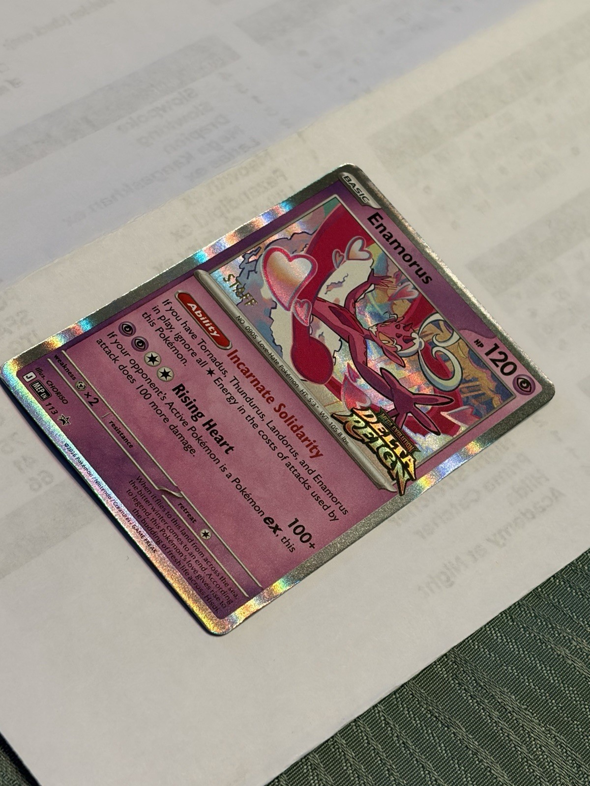 Hand Sataf Enamorus Pokémon Delta Reign Prerelease STAFF Promo MEP 113 In Hand NM ...