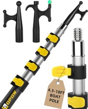 Telescoping Boat Pole with 2 Pcs Replaceable Hooks, 18 Feet, Yellow