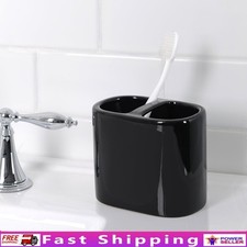 Ceramic Toothbrush Holder Free Standing Bath Accessory 2 Openings Glossy Black