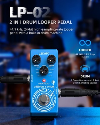 LEKATO Drum Looper Guitar Pedal 6 Min Loop, 8 Drum Grooves Real Drum Tap Tempo 