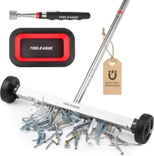 17" Rolling Magnetic Sweeper with Wheels,Telescoping Adjustable Handle,10Lb Capa