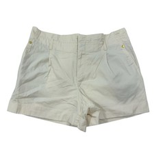 LOFT Cream/Ivory Paperbag Waist Pleated Cuffed Chino Shorts Sz 6 Cotton Lyocell
