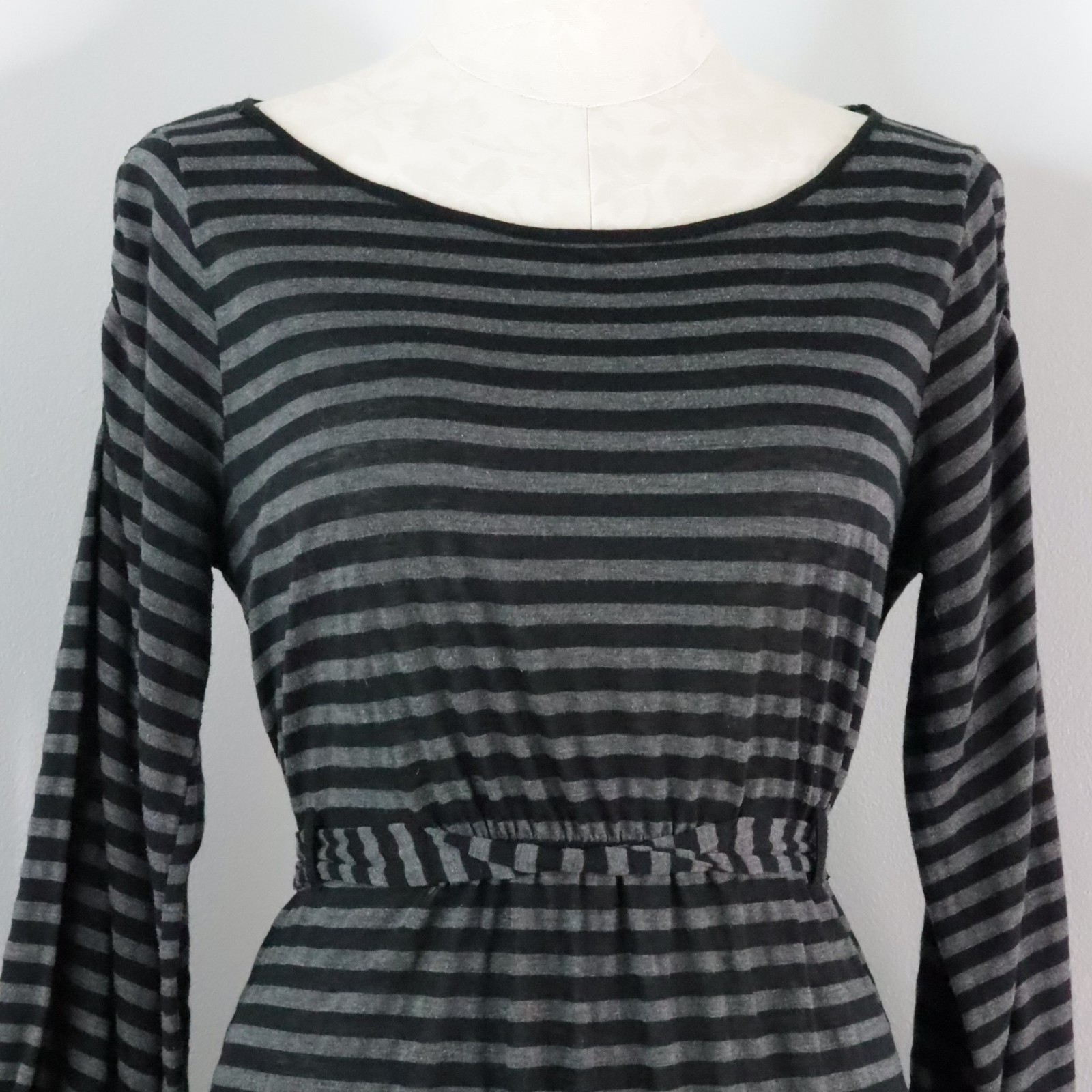 Ella Moss Women's L Gray Black Striped Semi-Sheer Long Sleeve Emo Skater Dress