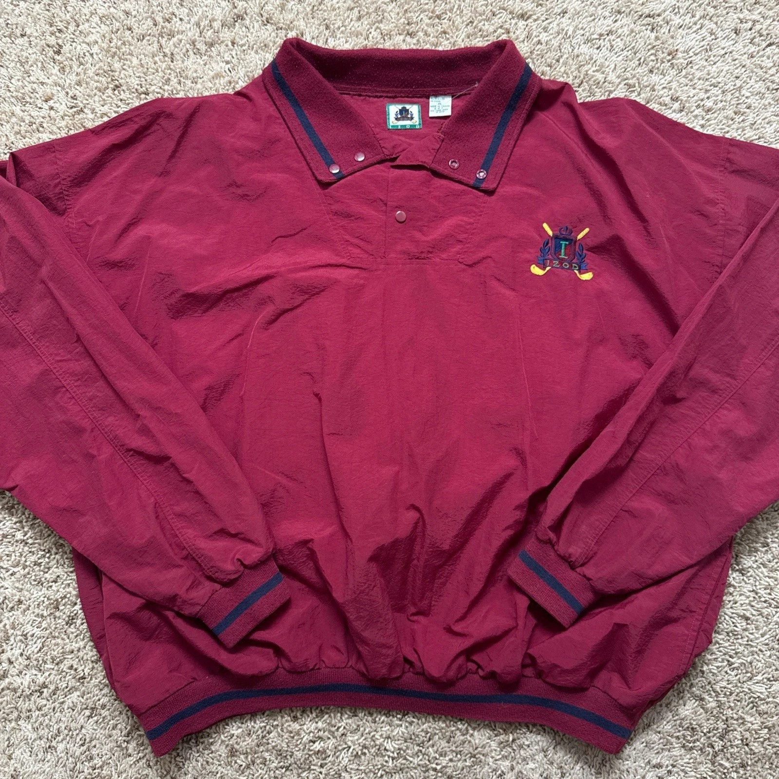 Vintage 1990s/2000s IZOD Pullover Windbreaker Golf Jacket - Size XL - Burgundy