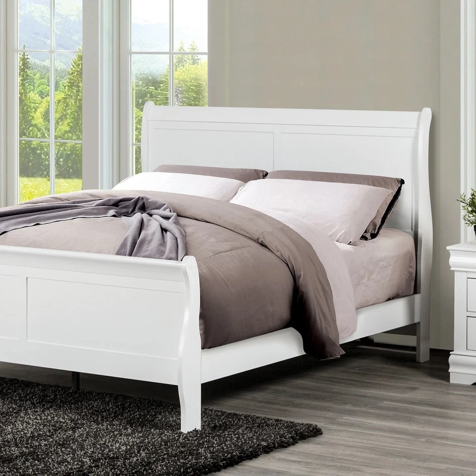 Cama trineo Queen clásica blanca | Muebles de dormitorio de madera Louis Phillipe Foto 2 de 4