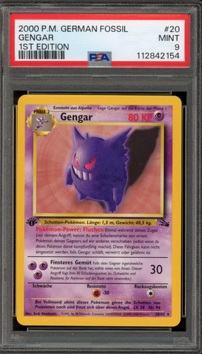 Pokemon Gengar Fossil 1st Edition GERMAN NON Holo Rare #20 PSA 9 Mint