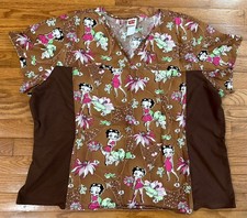 Betty Boop Character Cartoon Flower Scrub Top Doctor Nurse Medical Women's 3XL