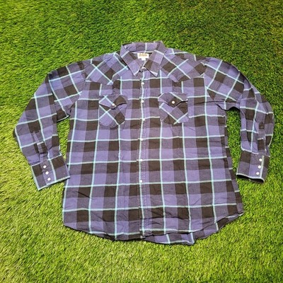 Ely Cattleman Plaid Flannel Shirt Mens XL Oversized  Fit Pearl Snap Western
