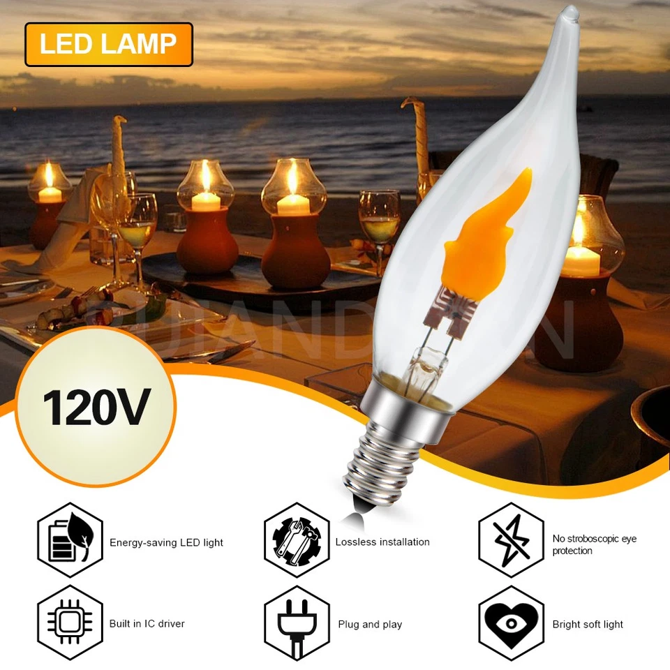 E12 CA32 LED Flame Effect Flickering Fire Light Bulbs Burning Effect Lamp 120V - Image 3 of 4