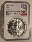 1986 Eagle MS70 NGC 1 oz Silver American Eagle Anna Cabral Signed