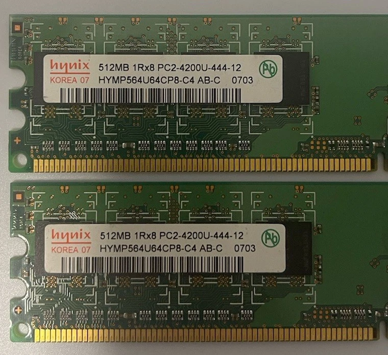 1 GB Hynix (2 x 512MB) 1Rx8 PC2-4200-444-12 Memory Modules (HYMP564U64CP8-C4) - Image 3 of 4