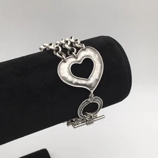 Vtg Sterling Silver SILPADA Triple Rolo Chain Heart Toggle Bracelet 8" 22g #97