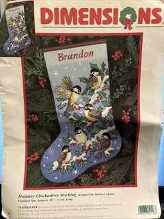Vintage Dimensions Holiday Chickadees Stocking needlepoint kit