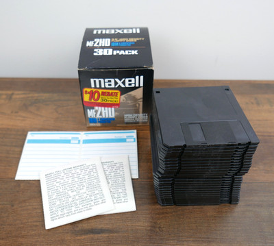 Vtg Maxwell 3.5'' Floppy Disks 30-Pack MF2HD IBM Formatted - Retro Tech w/ Labels