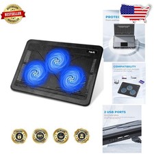 High-Quality Laptop Cooling Pad 3 Fan USB Hub 15.6-17" Black/Blue