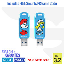 SanDisk 128GB 256GB Flash Drive Memory Stick USB 3.2 - The Smurfs w/ Game Code