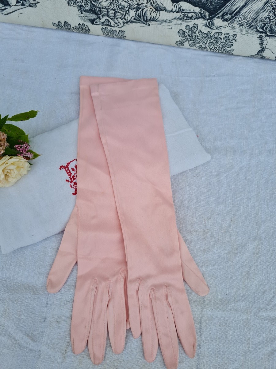 Gants De Soirée Vintage Femme, Couleur Rose, Taille S/M, Années 1940-1950