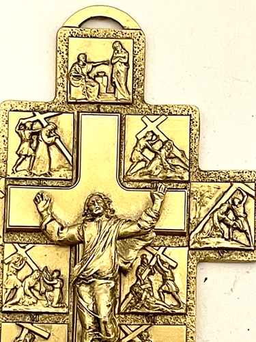 5" Gold Cross Crucifix Cipolletti by Cecchini Italy 2004 Christian art detail - Picture 3 of 6