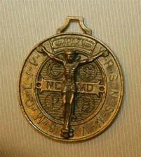 Handsome Sculpted Mid-Size Bronzetone St Benedict Crucifix Cross Religious Medal