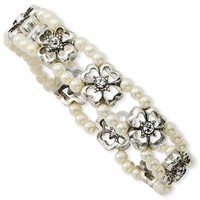 Silver-tone Crystal/cultura Glass Pearl Double Strand Stretch Bracelet on sale Silver-tone Crystal/cultura Glass Pearl Double Strand Stretch Bracelet on sale