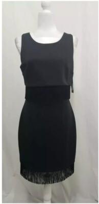 BCX Dress Sz 13 Juniors Black Sleeveless Layered Tassels Zip Down Knee Length