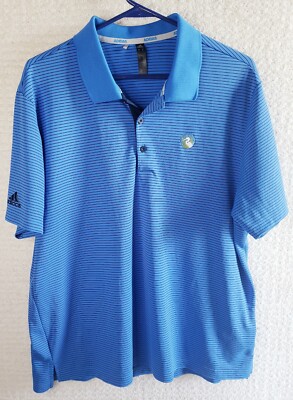 Adidas Short Sleeve Golf Polo Men's XL Blue White Striped EGRET LOGO