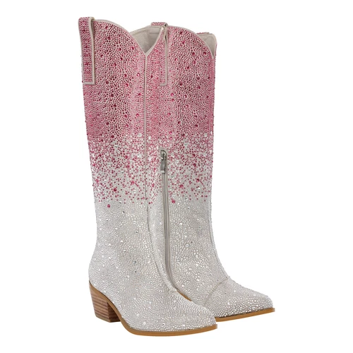 Womens Bling Crystal Cowboy Western Cowgirl Rhinestone Knee High Boots shoes - Picture 14 of 24