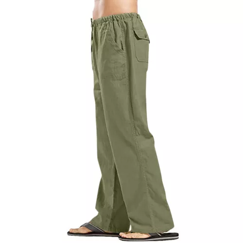 Herren Baumwolle Leinen lose Hose Freizeit Kordelzug Strand Yoga Baggy lange Hose - Bild 14 von 69
