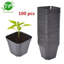 4" Square Plastic Seedling Pots Nursery Seeds Starting Plants Cuttings 100 Pcs