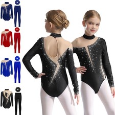 Kids Girls Leotard With Tights Practice Rompers Long Sleeve Jumpsuit And Pants