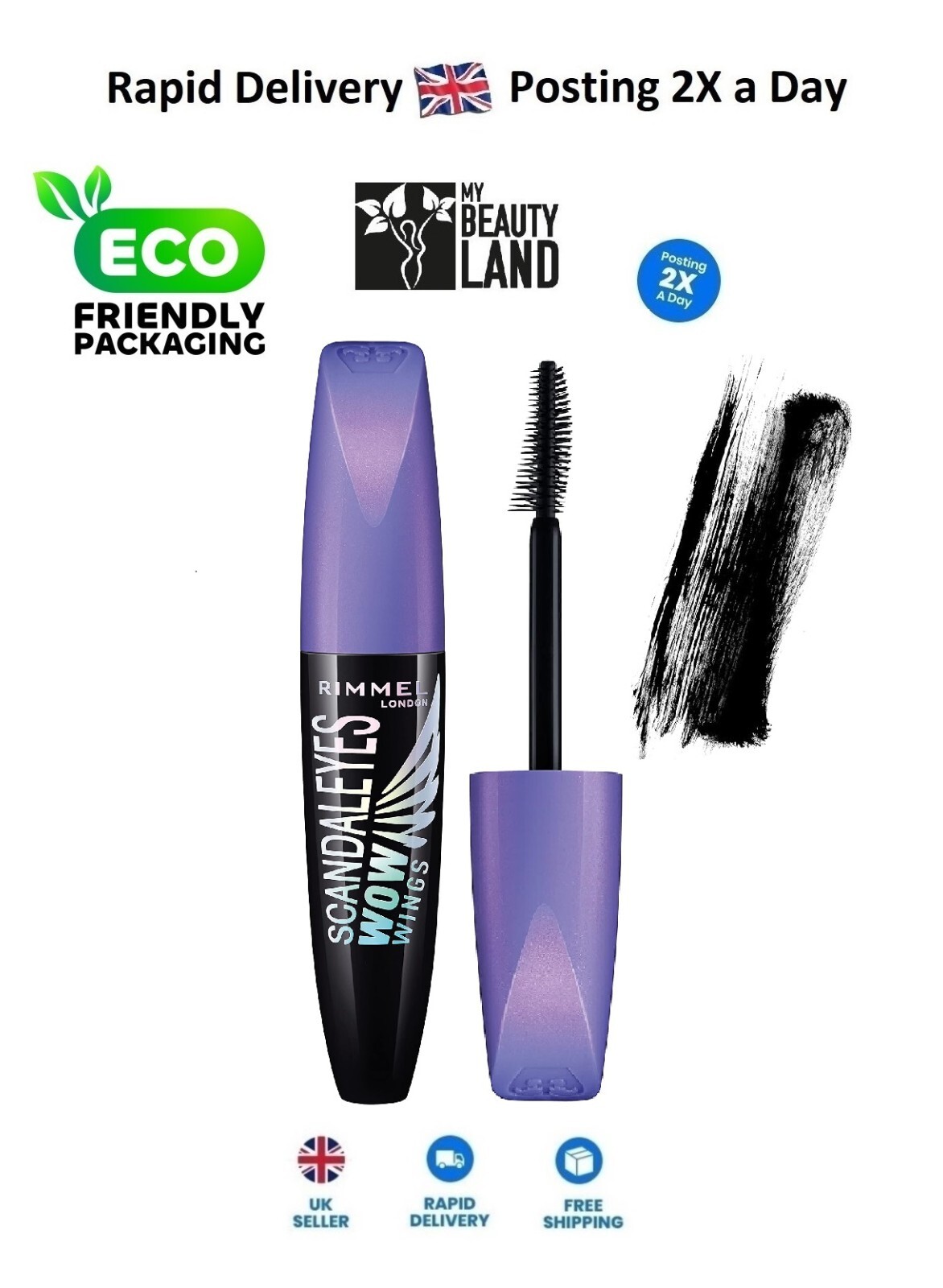 Rimmel Scandaleyes Wow Wings Mascara, Extreme Black, 12ml - Image 2