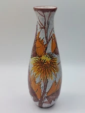 Vtg Floral Multicolored Quality Ceramic Bud Vase Fall Leaf Design MINT CONDITION