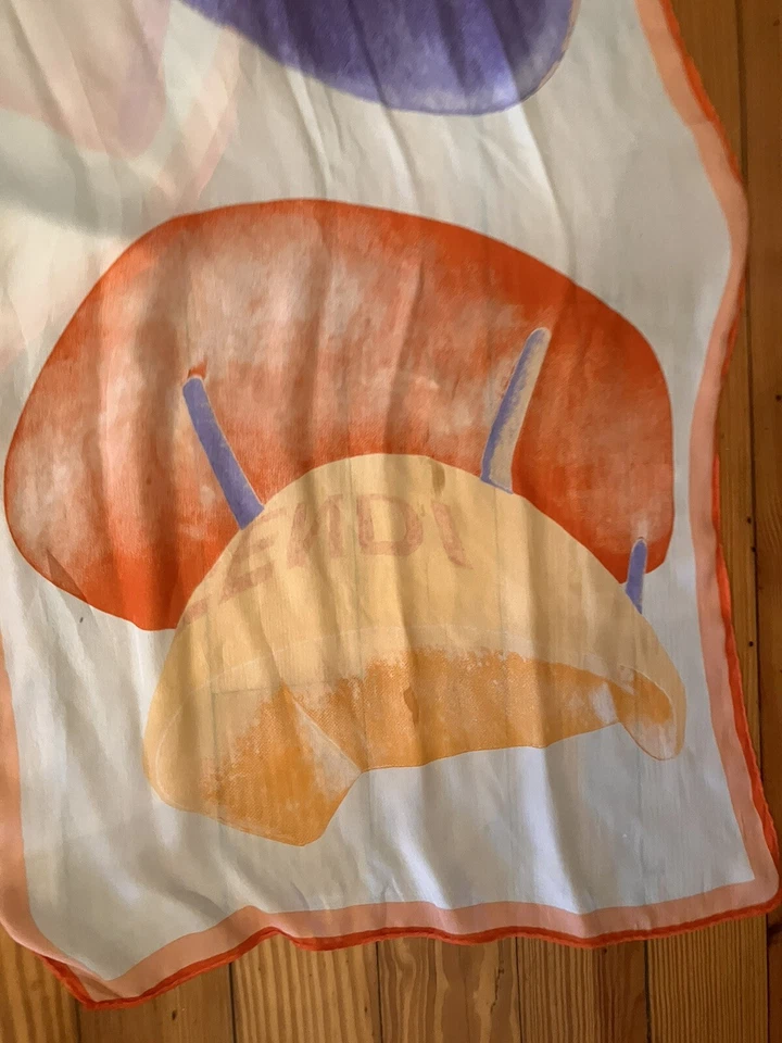 FENDI Bufanda Sillas de Seda Naranja Rosa 60x15 Foto 4 de 4