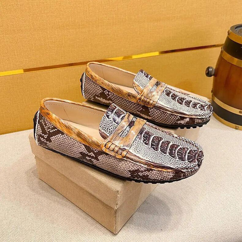 SAOLA Mocassino uomo in pelle casual stampa serpente metallo scarpe pull on comfort camminata