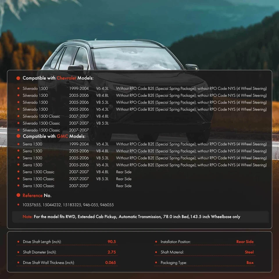 Conjunto de eje de transmisión trasero para Chevrolet Silverado 1500 GMC Sierra 1500 tracción trasera automática Foto 2 de 4