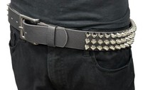 THREE Row SILVER UK77 CONE Stud Belt Leather Handmade Studded Belt Punk Goth