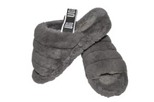 UGG Fluff Yeah Women's 1095119 Gray Fur Lined Slip-On Back Strap Slippers SZ 8