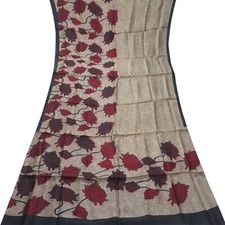 Namaste Vintage Beige Sarees 100 Pure Silk Floral Printed Sari 6YD Craft Fabric