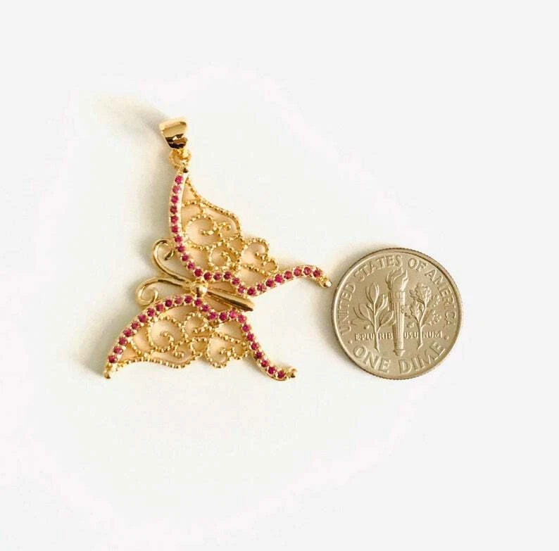 Dije colgante mariposa rubí relleno de oro de 18 quilates/dije Mariposa lleno de oro de 18 quilates - P32 Foto 4 de 4